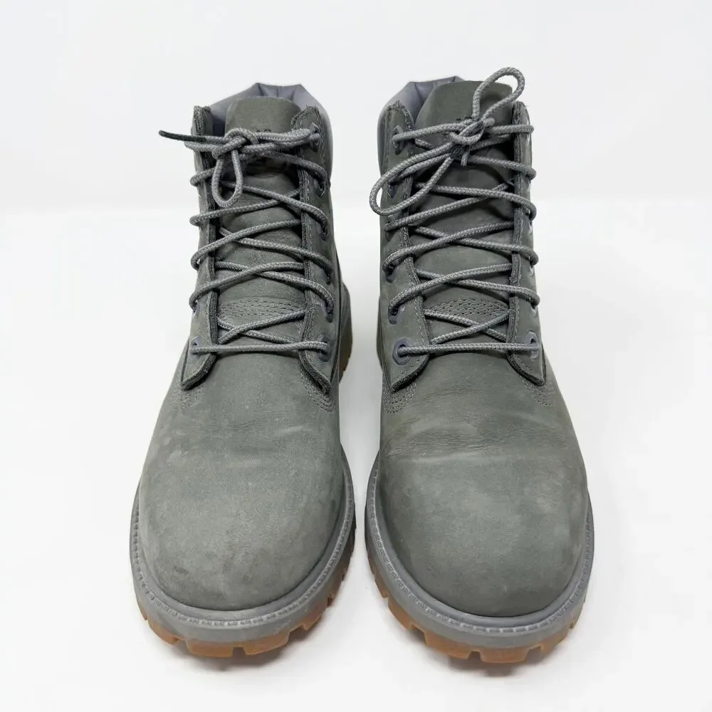 Timberland Gray Nubuck Leather 6 Inch Classic Boots Big Girls Size 4 EUC Lace Up